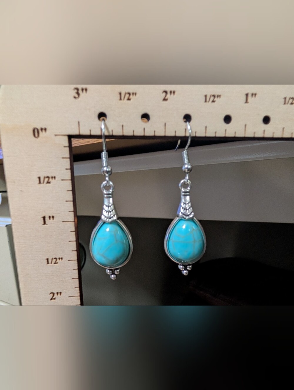 Turquoise Teardrop Dangle Earrings - Silver Tone